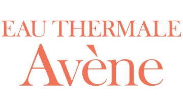 „Eau Thermale Avène“-Logo in korallenrotem Text.