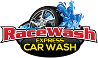 RaceWash Express Car Wash logo with tire, water, and red/black text.