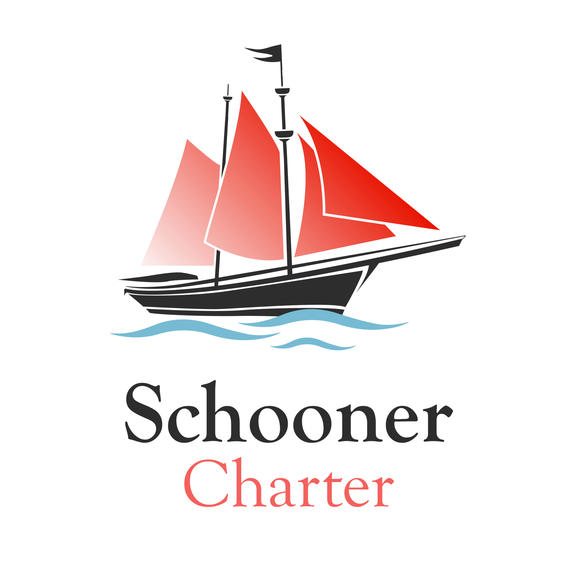 A logo for schooner charter with a sailboat in the water