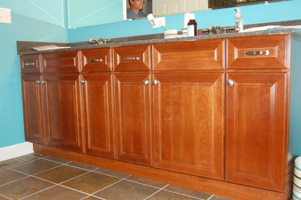 Vanity with wooden cabinet