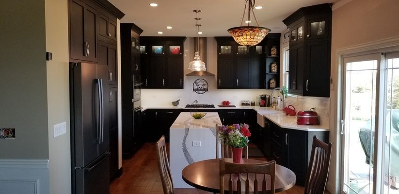 Dark paint of cabinets