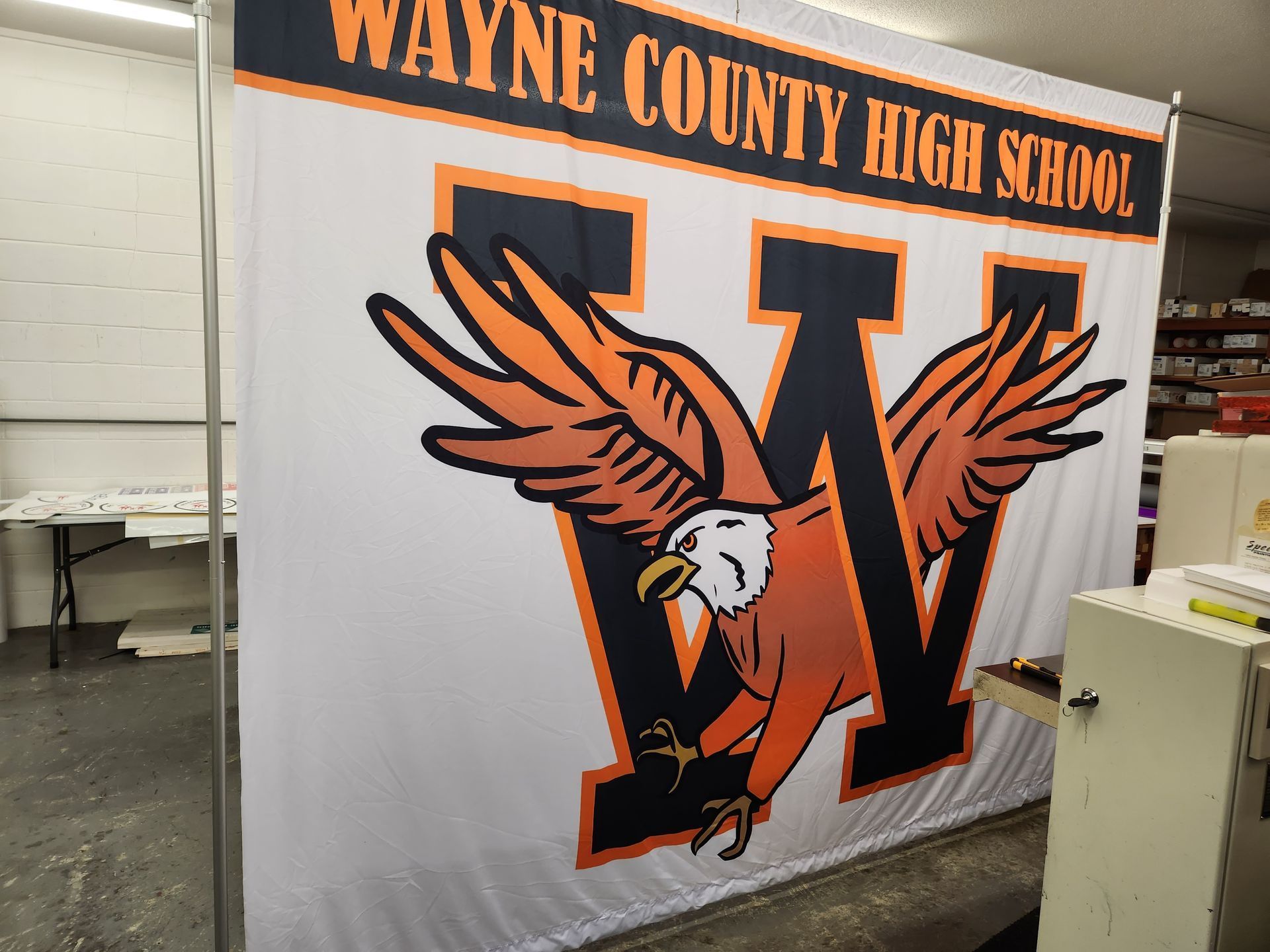 A large banner with the text 