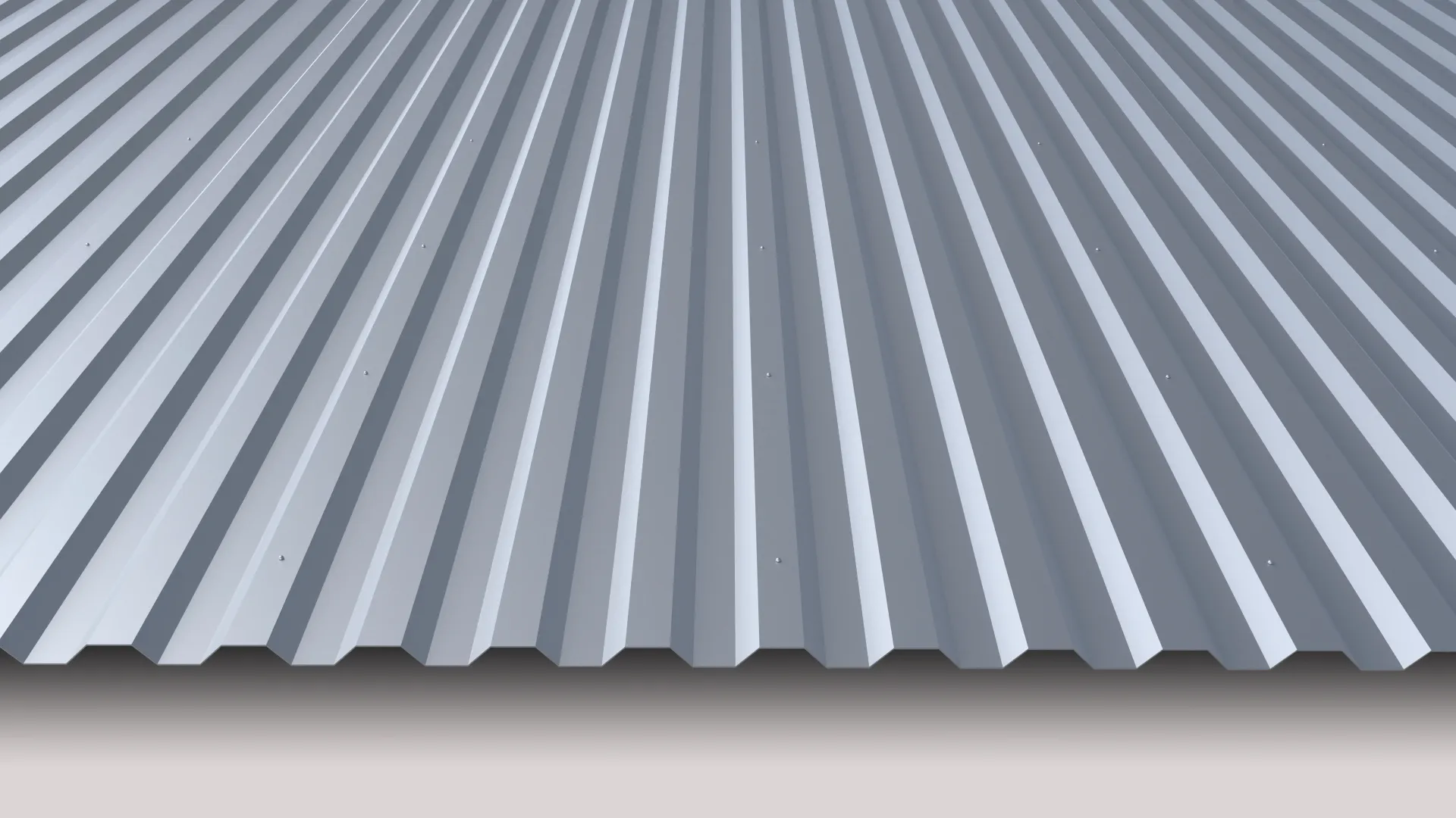 Corrugated metal roofing sheets, light gray.