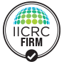 IICRC Certified Firm logo featuring a green and blue dotted globe above the text and a checkmark at the bottom.