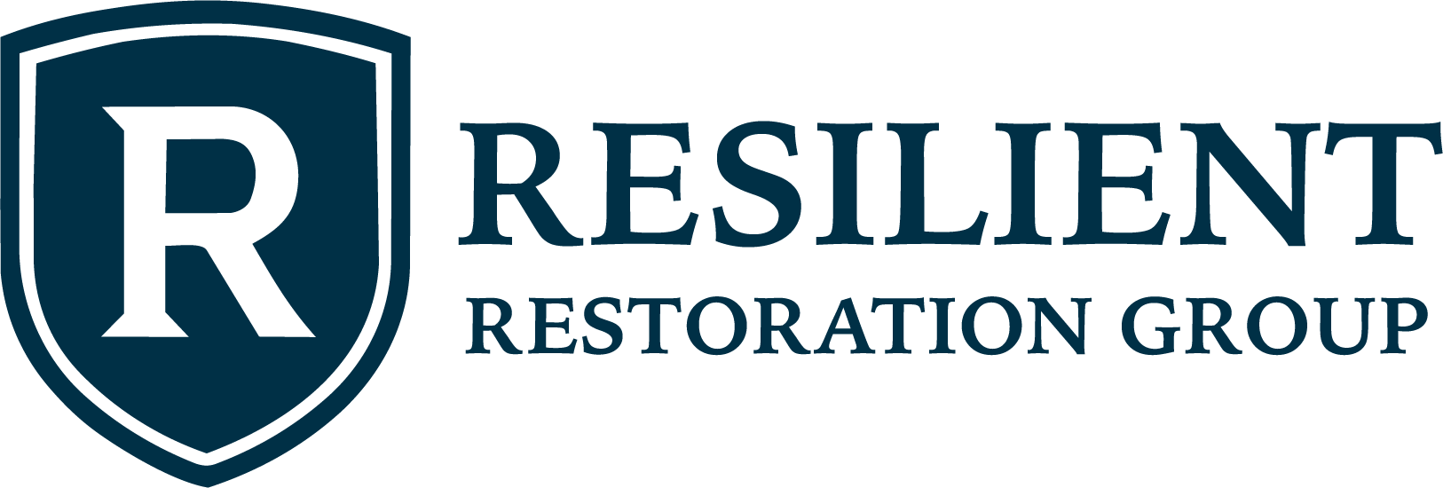 Logo for Resilient Restoration Group featuring a white letter 