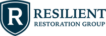 Logo for Resilient Restoration Group featuring a white letter