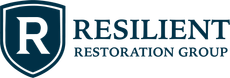Logo for Resilient Restoration Group featuring a white letter 