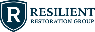 Logo for Resilient Restoration Group featuring a white letter