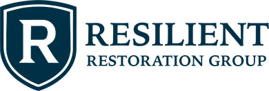 Logo for Resilient Restoration Group featuring a white letter 