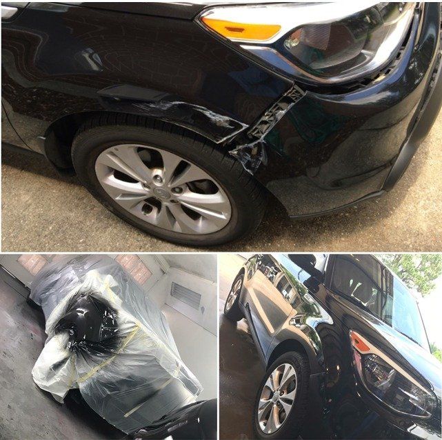 Before and after view of car restoration