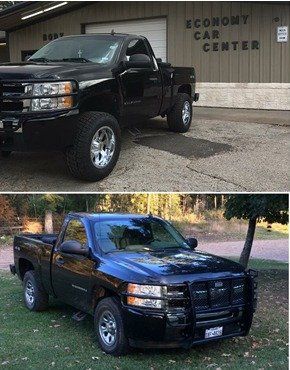 Before and after view of truck restoration