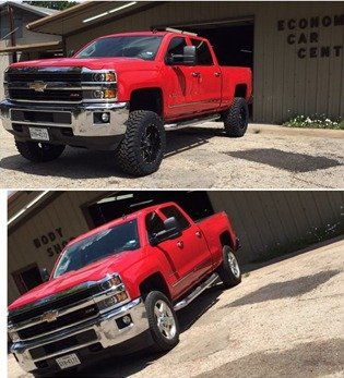Before and after view of truck restoration