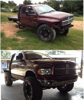 Before and after view of truck restoration