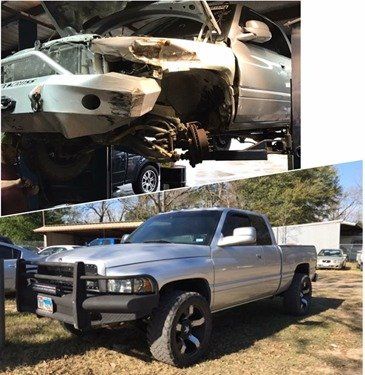 Before and after view of truck restoration