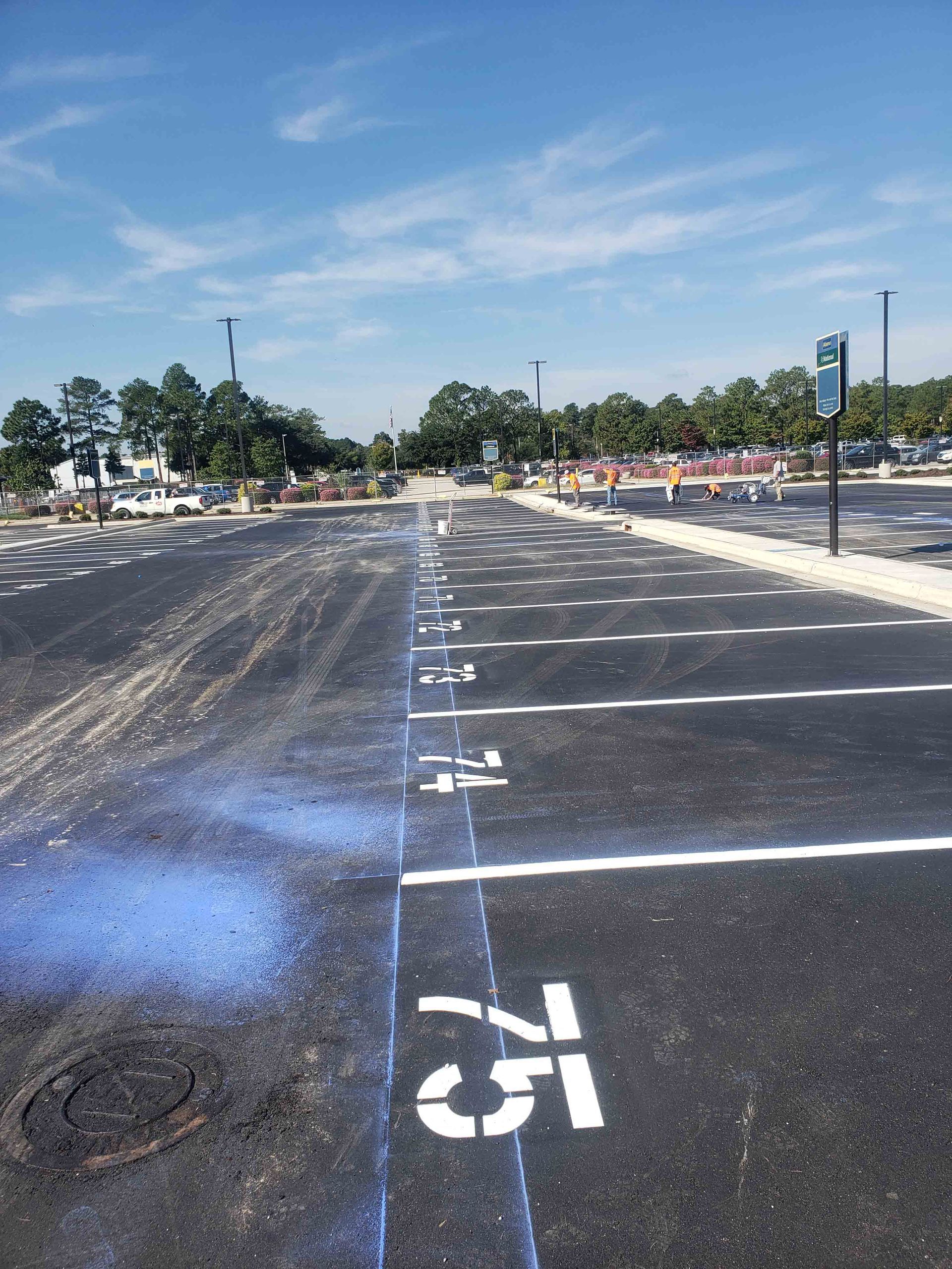 A parking lot with the number 12 painted on it