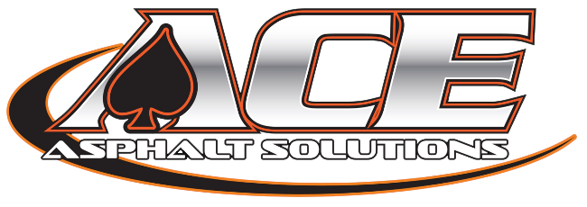 A logo for ace asphalt solutions with a spade on it
