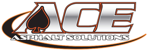 A logo for ace asphalt solutions with a spade on it