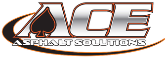 A logo for ace asphalt solutions with a spade on it