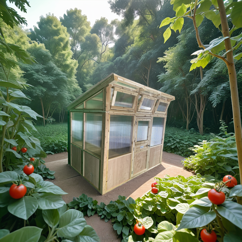 A greenhouse in the middle of a lush green forest