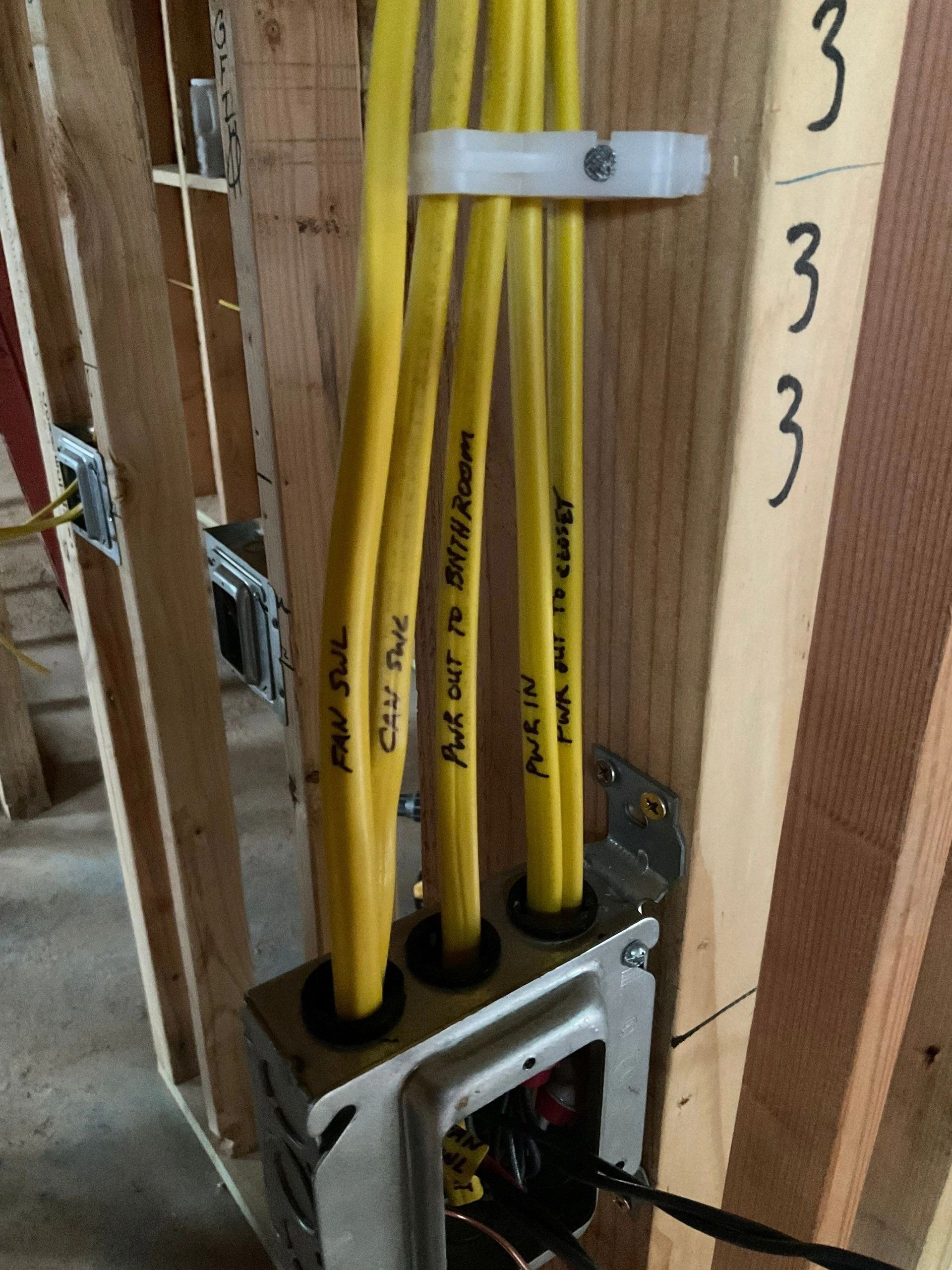 A bunch of yellow wires are coming out of a box