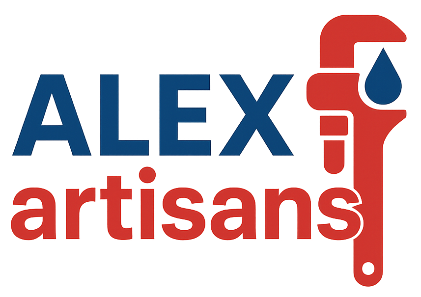 Un logo pour Alex Artisans avec une clé et une goutte d'eau.
