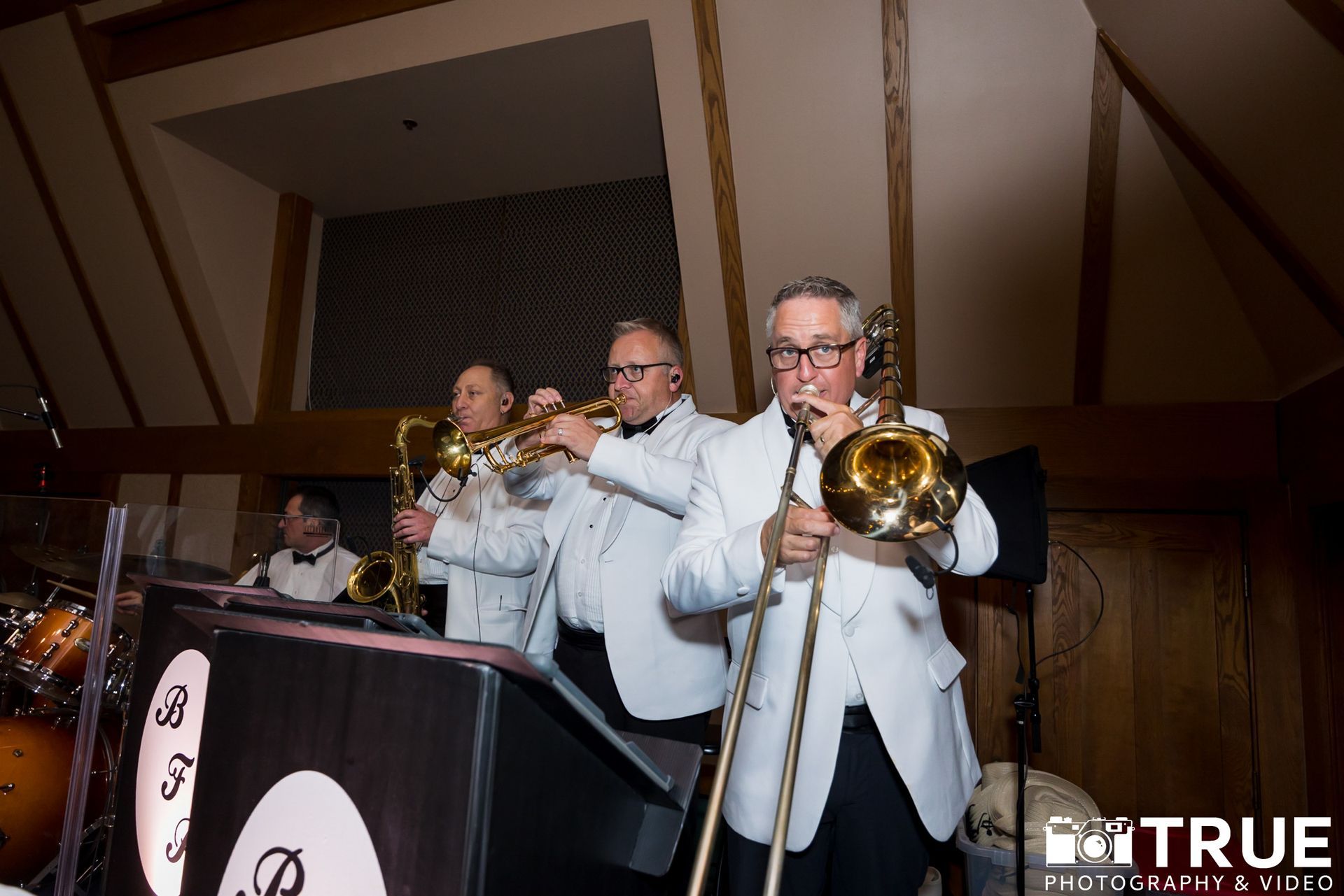 trombone and trumpet horn section of live band