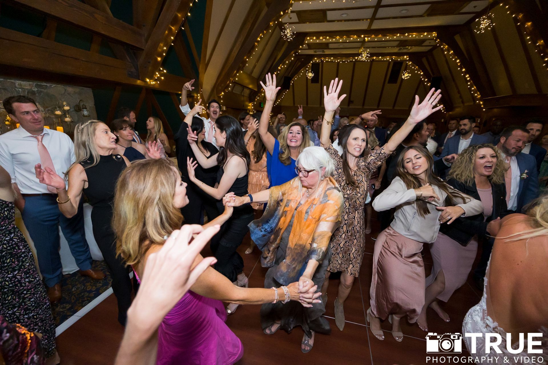 wedding guests dancing and having fun