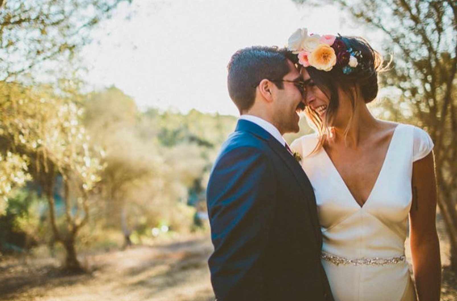 bride and groom pressing foreheads