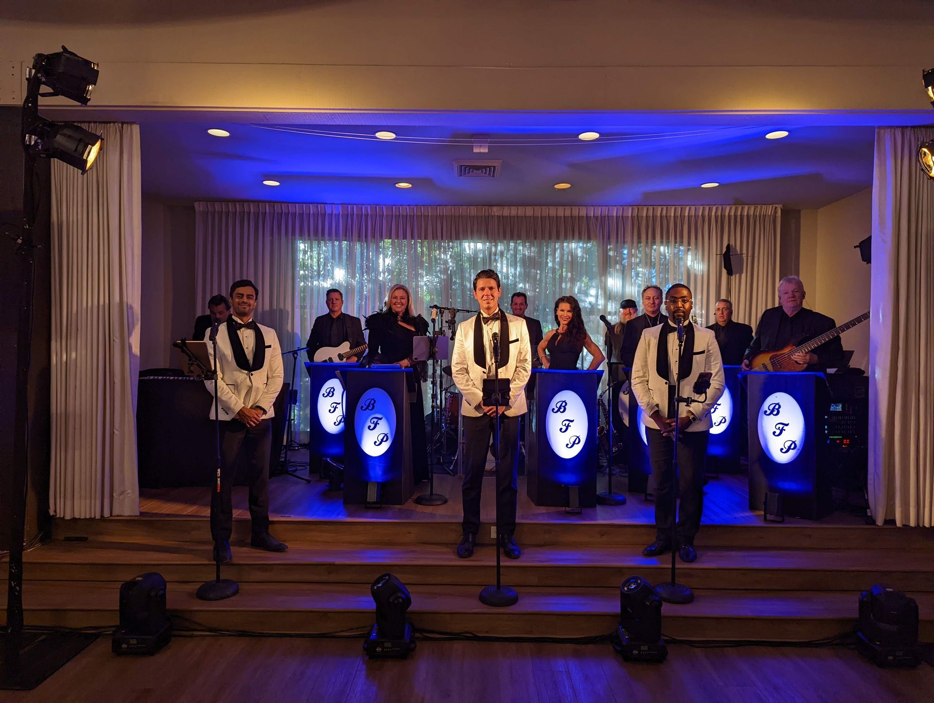 live wedding band posing before reception