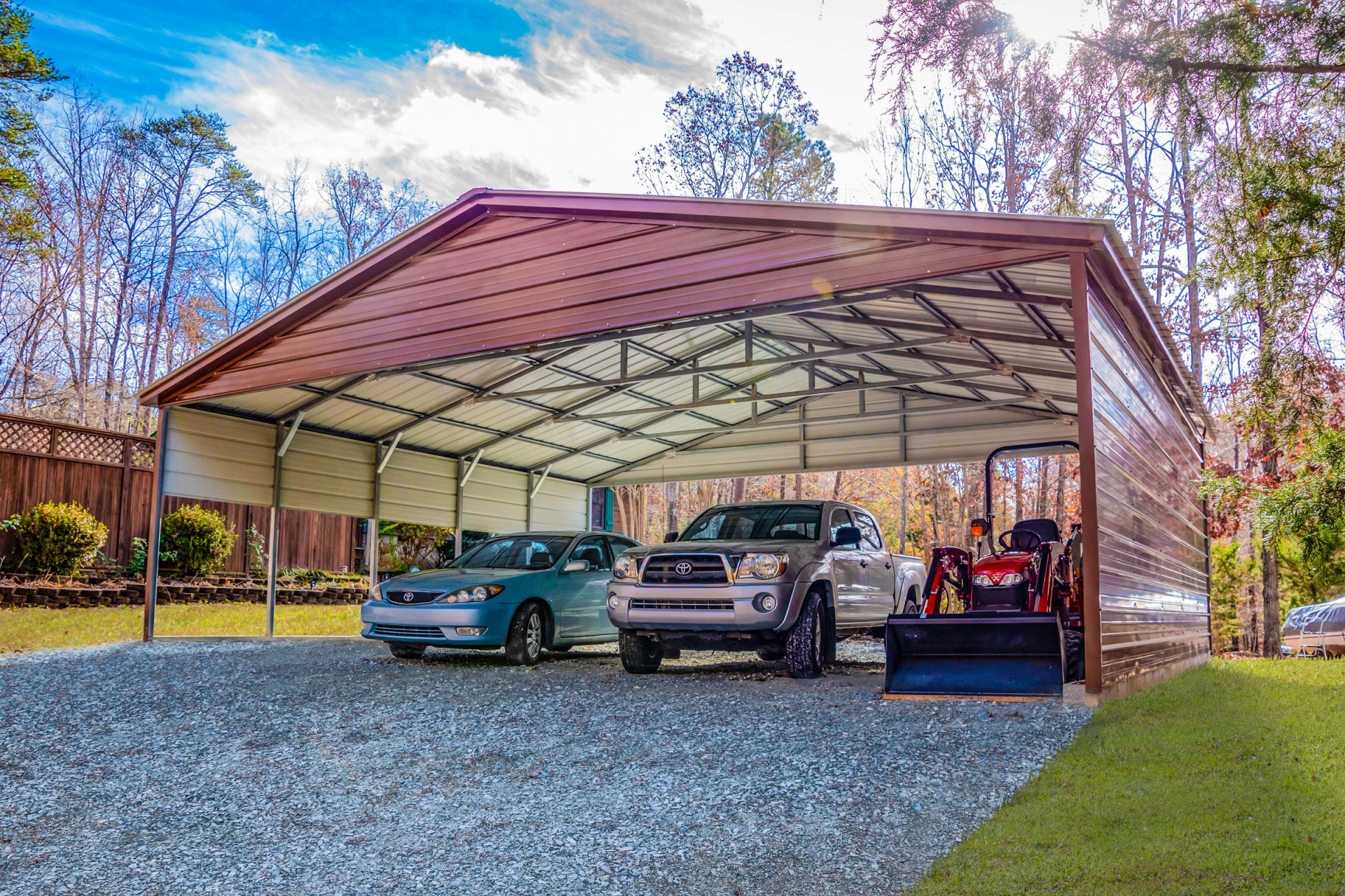 Carport adding protection for a car, truck, and tractor