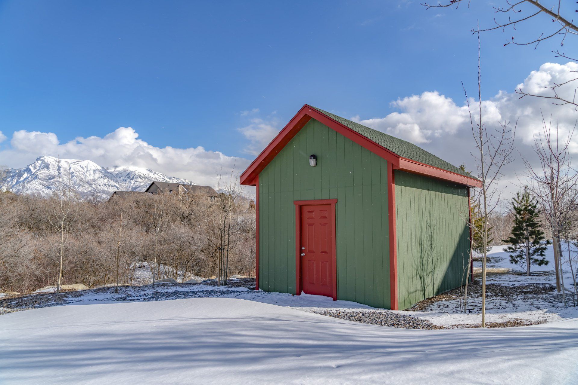 Festive Storage Shed During Winter