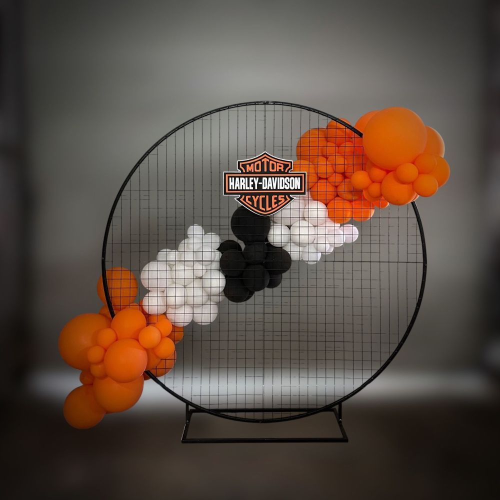 Davidson Logo Is Surrounded by Orange, White and Black Balloons - Yeppoon Balloons & Party Supplies in Yeppoon, Qld