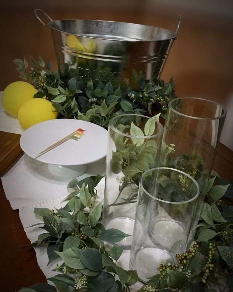Vases on a table with balloons