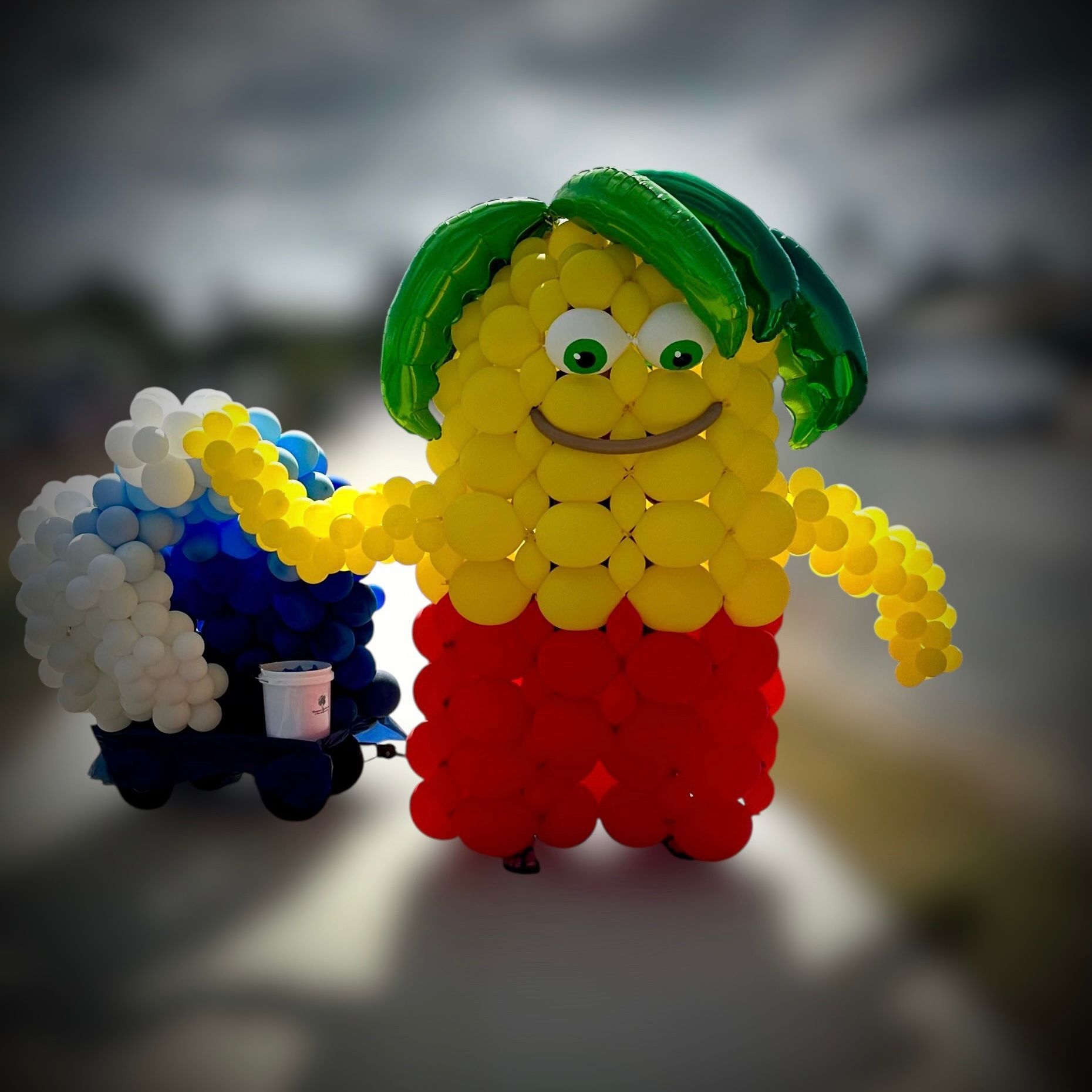 A wearable costume made out of balloons