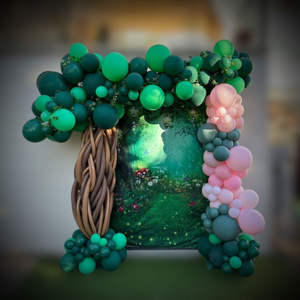 A Green and Pink Balloon Arch With a Tree in the Middle - Yeppoon Balloons & Party Supplies in Yeppoon, Qld