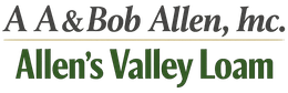 Logo for A A & Bob Allen, Inc. with the brand name Allen's Valley Loam in dark green text below a thin horizontal line.