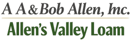 Logo for A A & Bob Allen, Inc. with the brand name Allen's Valley Loam in dark green text below a thin horizontal line.