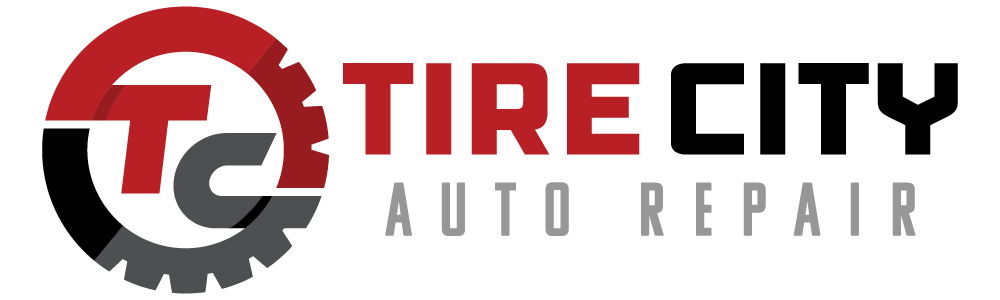 Logo for Tire City Auto Repair. The logo features a red and black tire design with the letters