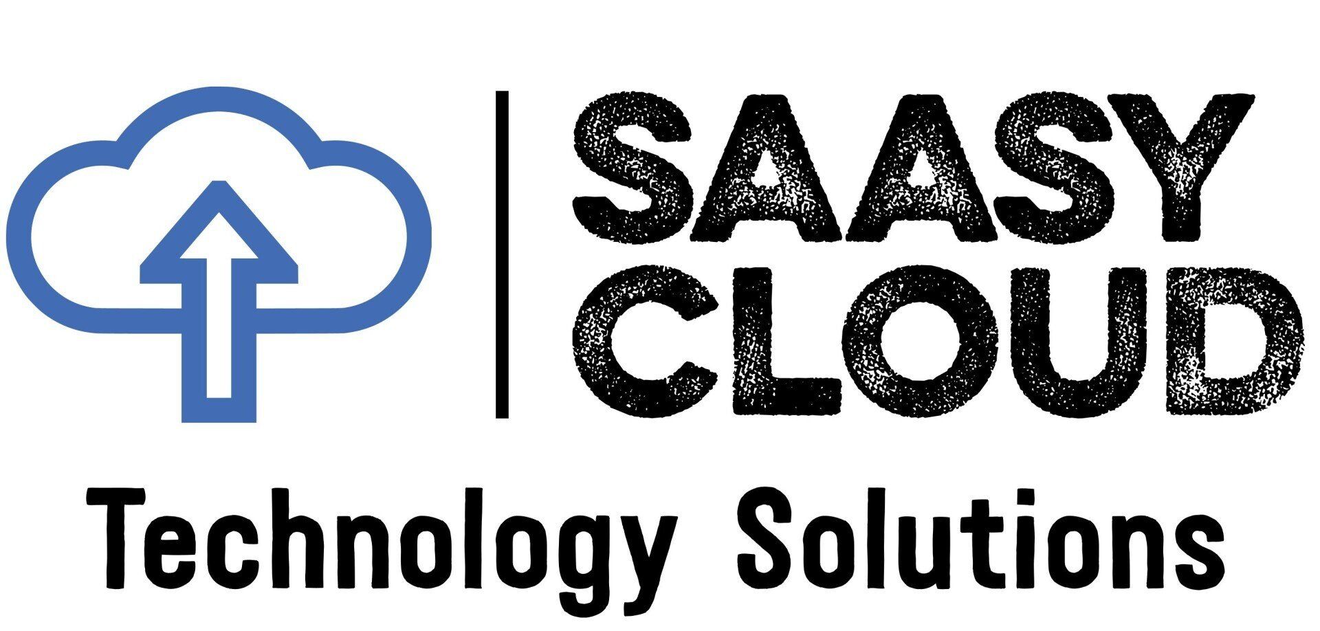 A logo for saasy cloud technology solutions with a cloud and an arrow pointing up.