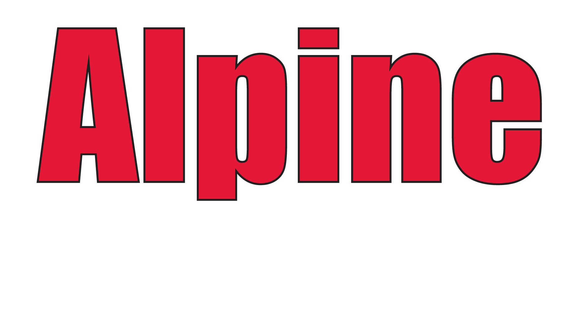A red and black logo for alpine llc