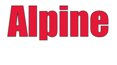 A red and black logo for alpine llc