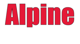 A red and black logo for alpine llc