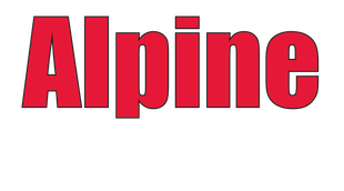 A red and black logo for alpine llc