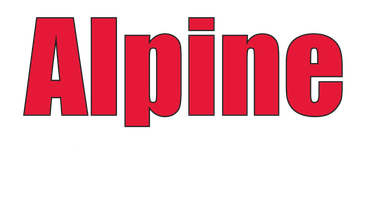 A red and black logo for alpine llc