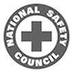 A black and white logo for the national safety council with a cross in a circle.