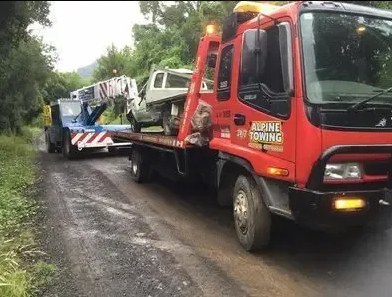 Tow Truck with Broken Car — Alpine Towing Services in Lismore, NSW