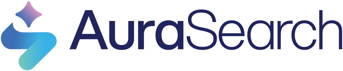 AuraSearch logo with a blue, teal, and purple abstract shape and a star.