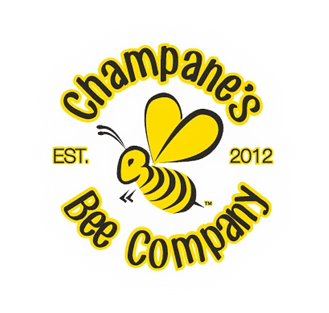 Champane's Bee Company logo with a yellow bee and text in a yellow and black circular design.