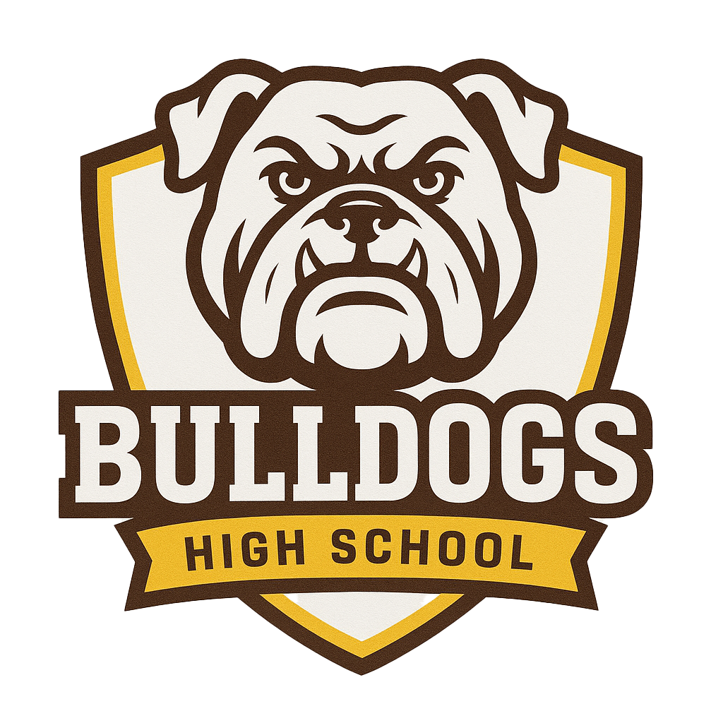 Bulldog mascot head in shield,