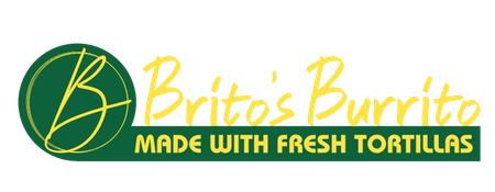 A logo for brito 's burrito made with fresh tortillas